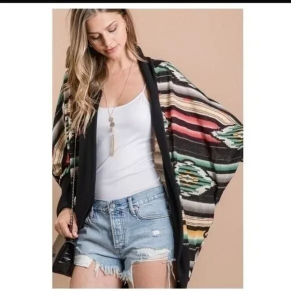 MULTICOLOR AZTEC PRINT OPEN CARDIGAN W/DOLMAN SLEEVES-NEW - Picture 7 of 8